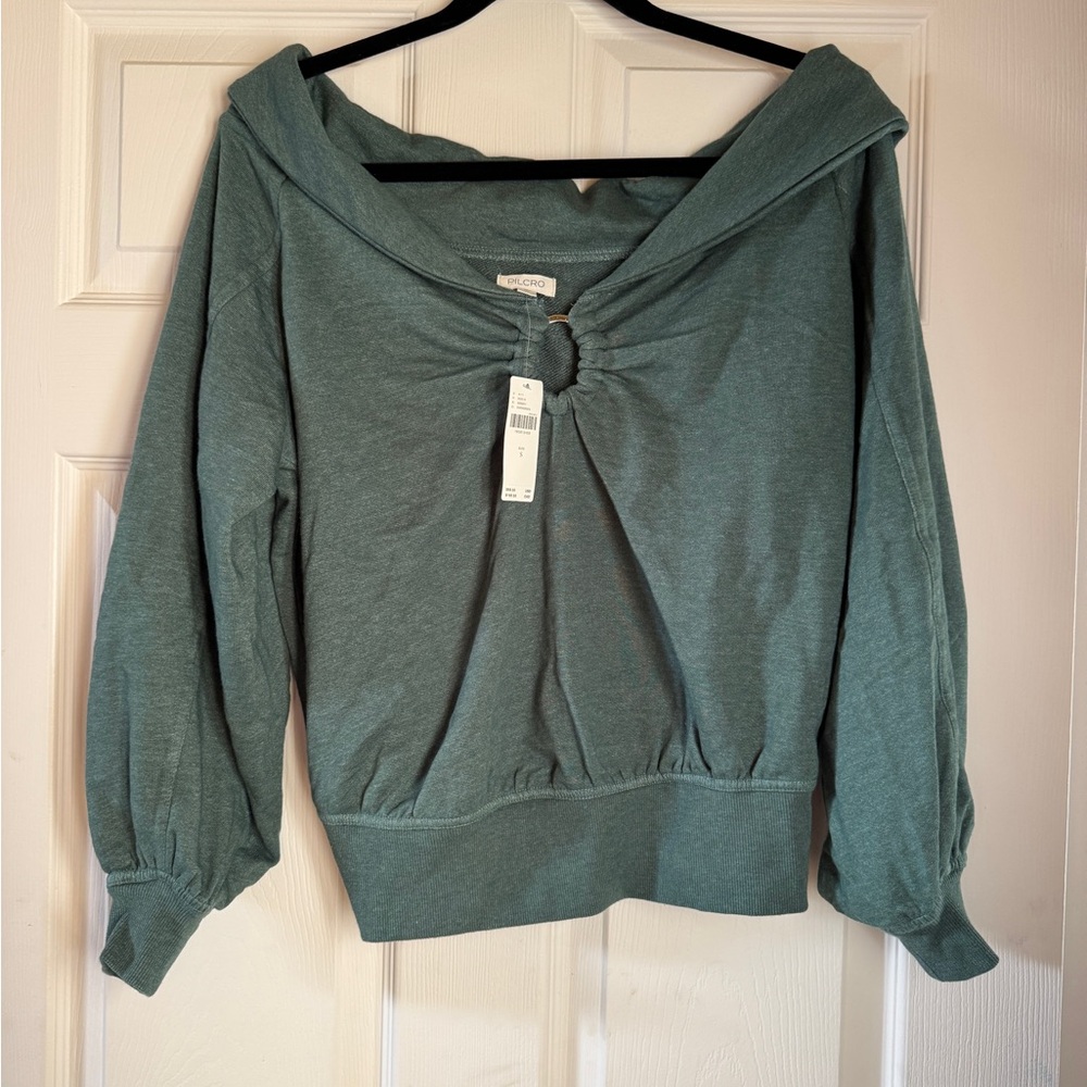 Pilcro Anthropologie Teal Off-Shoulder O-Ring Top - Picture 5 of 7